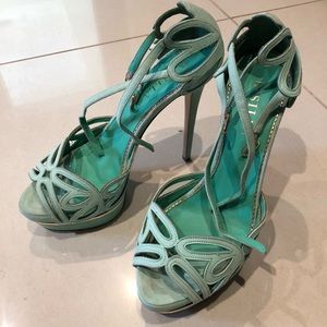 LeSilla teal suede heels